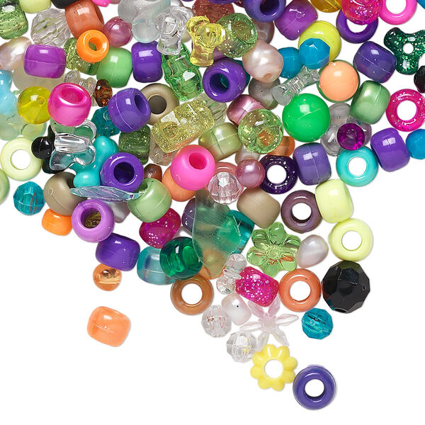 Bead mix, styrene and acrylic, mixed colors, 5x5mm-24x18mm mixed shapes. Sold per pkg of 1 pound, approximately 2,000 beads. image number 0
