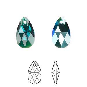 Drop 2pk emerald shimmer, Crystal Passions® 16x9mm pendant pear 6106