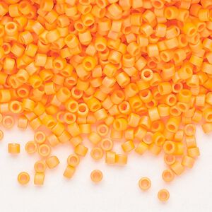 Seed bead, Delica®, glass, pkg/50g, #15 round, opaque matte rainbow mandarin orange (DBS-1593).