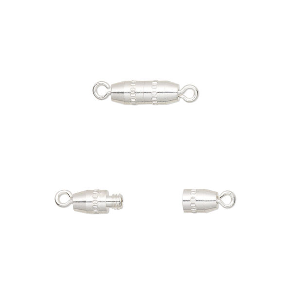 Clasp, torpedo, silver-plated brass, 10x3mm oval. Sold per pkg of 10. image number 0