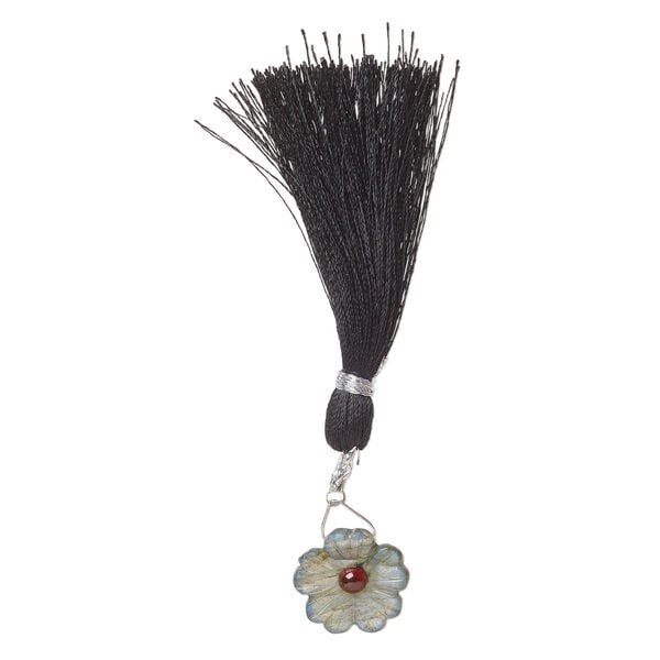 Labradorite / garnet 1pkg1, top-drilled hand-cut 1sided carved flower bead natural, 16mm image number 2