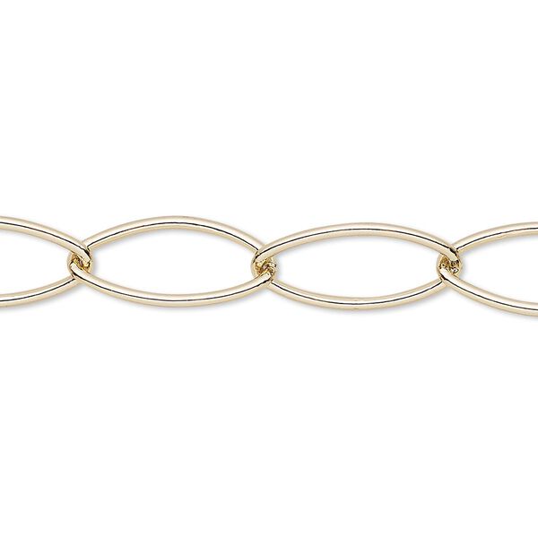 Chain, gold-finished brass, 9mm marquise. Sold per pkg of 5 feet. image number 0