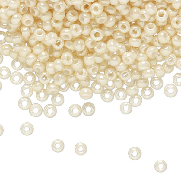 Seed bead, TOHO BEADS®, glass, pkg/250g, #8 round, opaque luster light beige (TR-08-123). image number 0