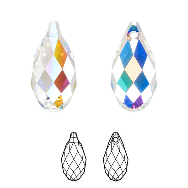 Briolette 1pk crystal AB, Crystal Passions® 21x10.5mm pendant drop 6010 image number 0
