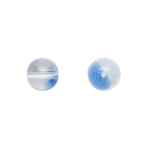 Czech glass round druk beads, blue/clear, 10mm. 16in strand. image number 0