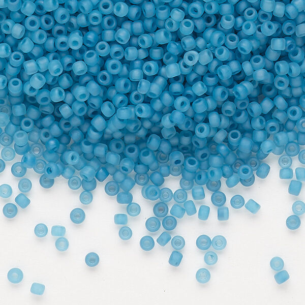 Seed bead, Dyna-Mites™, glass, pkg/40g, #11 round, translucent inside dyed color matte turquoise blue, (223MA 11/0 RR). image number 0