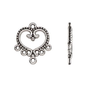 Drop, antique silver-finished "pewter" (zinc-based alloy), 17x16mm single-sided open beaded heart with 5 closed loops. Sold per pkg of 20.