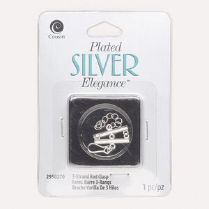 Clasp, hook-and-eye, lacquer and silver-plated brass, 20x18.5mm 3-strand. Sold individually.