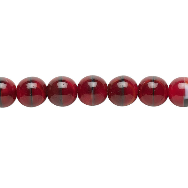 Bead, Czech glass druk, red and black, 8mm round. Sold per 15-1/2" to 16" strand. image number 0