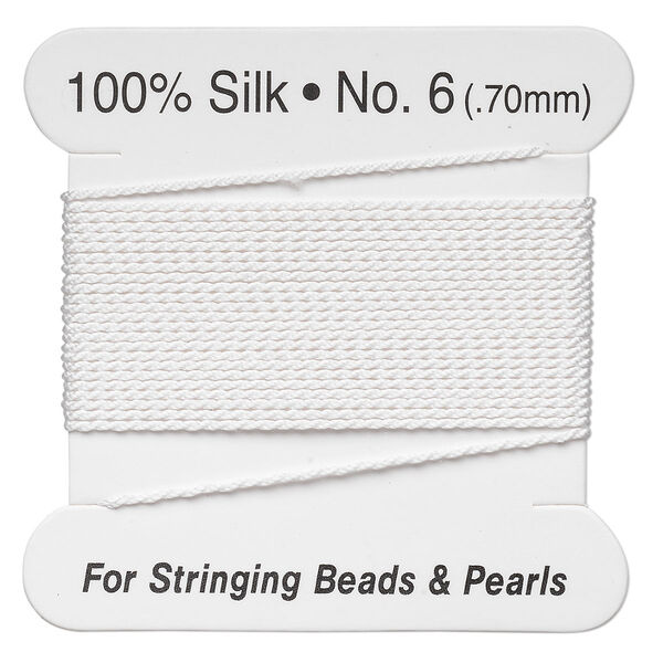 Thread, silk, white, size #6. Sold per 2-meter card. image number 0