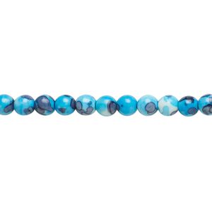 Bead, resin and painted ceramic, blue / white / grey, 4mm round. Sold per 15-1/2" to 16" strand.
