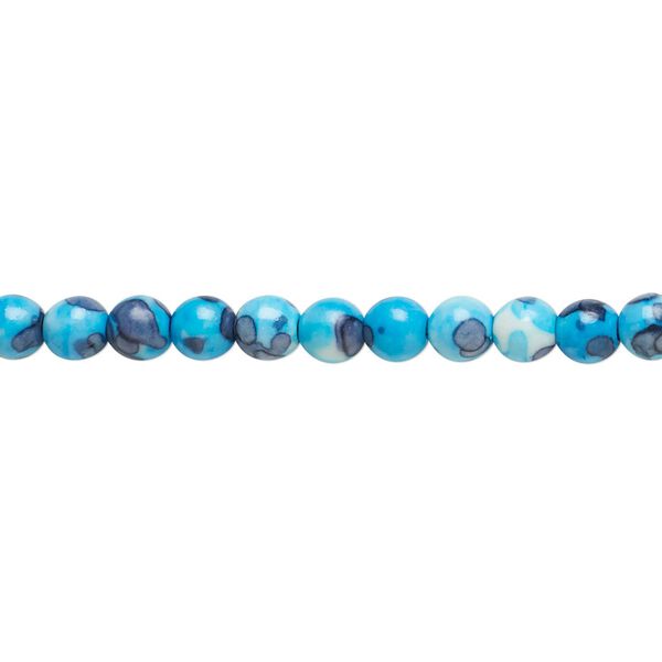 Bead, resin and painted ceramic, blue / white / grey, 4mm round. Sold per 15-1/2" to 16" strand. image number 0