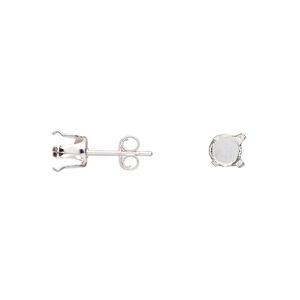 Earstud 1pkg2 sterling silver, 6mm round 4-prong setting / earnuts, 1 pair