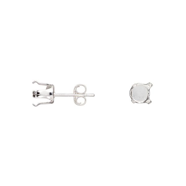 Earstud 1pkg2 sterling silver, 6mm round 4-prong setting / earnuts, 1 pair image number 0