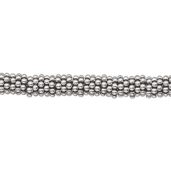 Bead, antiqued sterling silver, 5.5x1.5mm beaded rondelle. Sold per 1-troy ounce pkg, approximately 140-160 beads. image number 0
