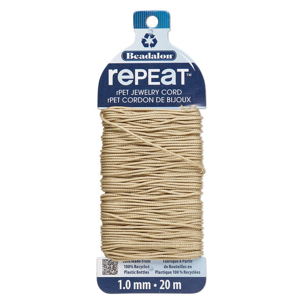 Cord, Beadalon® RePEaT™, recycled polyethylene, sand, 1mm, 100-pound test. Sold per 20-meter card. image number 0