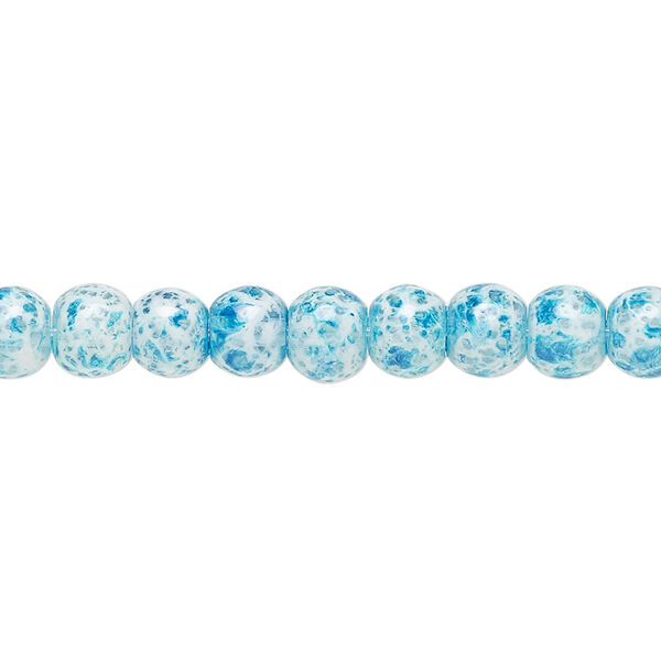 Bead, glass, opaque blue and white, 5-6mm round with random spotted pattern. Sold per 15-1/2" to 16" strand. image number 0