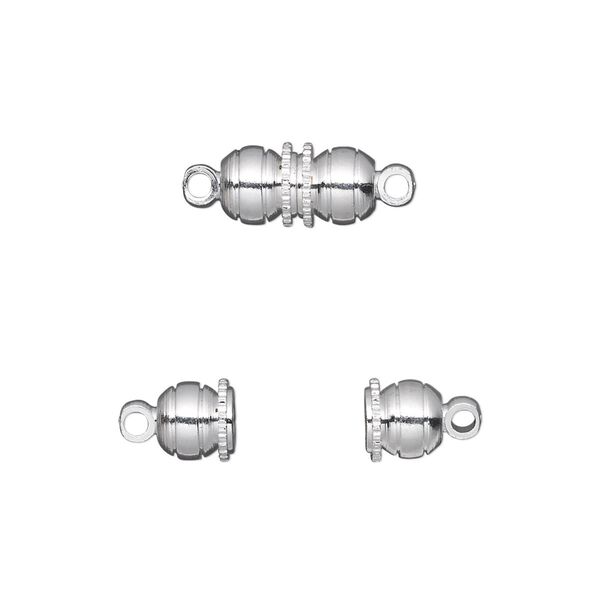 Clasp, magnetic, silver-finished brass, 12x6mm double round. Sold per pkg of 10. image number 0