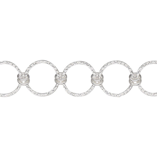 Chain, sterling silver, 10mm textured knurled round link. Sold per pkg of 5 feet. image number 0