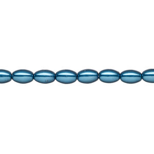 Pearl 1pk metallic blue, Celestial Crystal® 6x4mm rice 15.5-16 inch
