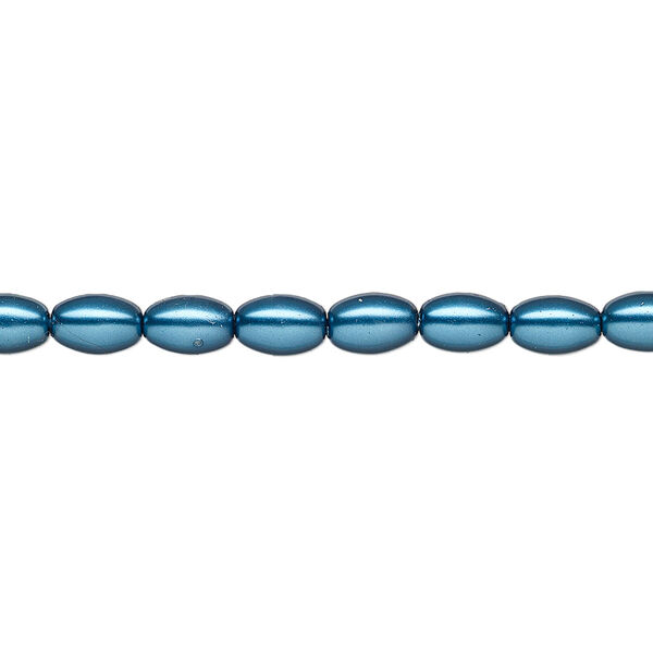 Pearl 1pk metallic blue, Celestial Crystal® 6x4mm rice 15.5-16 inch image number 0