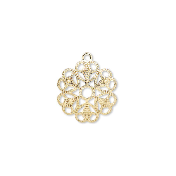 Charm, gold-plated brass, 15mm flower. Sold per pkg of 50. image number 0