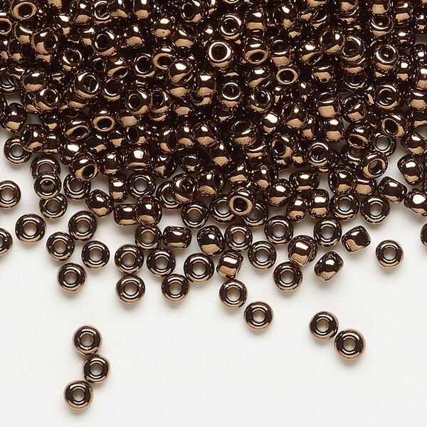 Seed bead, Dyna-Mites™, glass, opaque iris bronze, #8 round. Sold per 40-gram pkg. image number 0