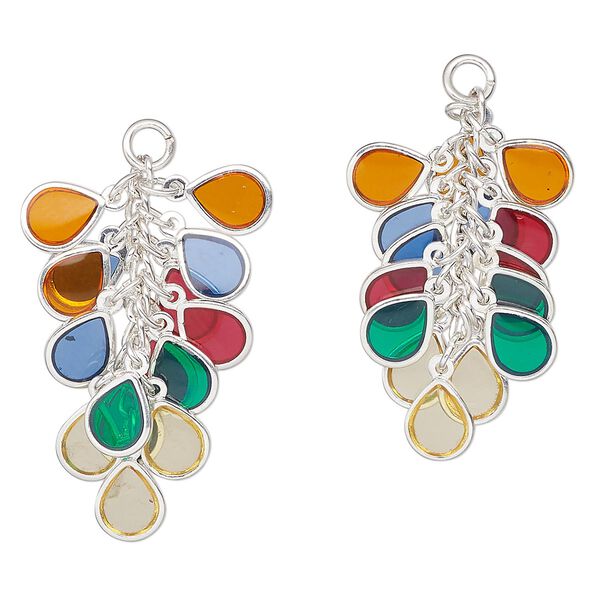 Focal, silver-plated brass and epoxy, multicolored, 32x16mm teardrop. Sold per pkg of 2. image number 0