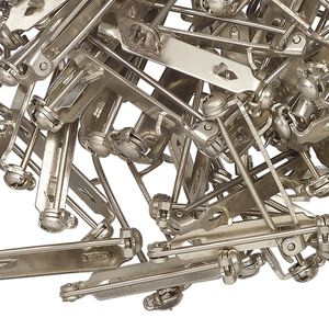 Pin back, antique silver-finished steel, 1 inch with locking bar. Sold per pkg of 100.