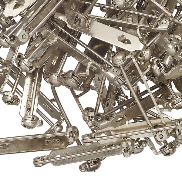 Pin back, antique silver-finished steel, 1 inch with locking bar. Sold per pkg of 100. image number 0