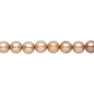 Pearl, cultured freshwater (dyed), brown, 5-6mm semi-round with 0.4-0.6mm hole, D grade, Mohs hardness 2-1/2 to 4. Sold per 15-inch strand.