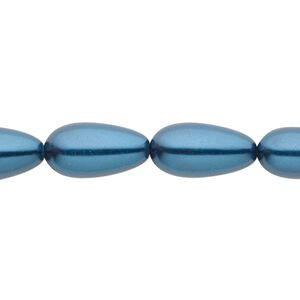 Bead, crystal pearl, teal, 15x7mm-18x8mm teardrop. Sold per 15-1/2" to 16" strand, approximately 20 beads.