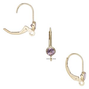 Ear wire leverback 1pkg2 14Kt gold-filled / amethyst (natural), 17mm / 4mm faceted round / open loop, 1 pair