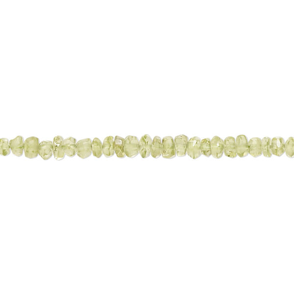 Bead, peridot (natural), 3x2mm-5x4mm hand-cut faceted rondelle, B grade, Mohs hardness 6-1/2 to 7. Sold per 13-inch strand, approximately 120 beads. image number 0