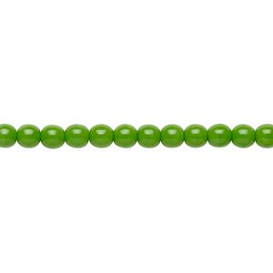 Bead, Preciosa, Czech glass druk, opaque candy green, 4mm round. Sold per 15-1/2" to 16" strand.