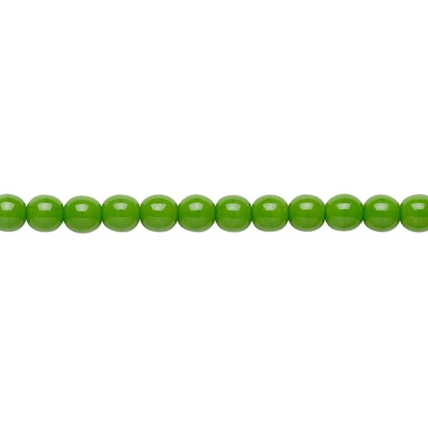 Bead, Preciosa, Czech glass druk, opaque candy green, 4mm round. Sold per 15-1/2" to 16" strand. image number 0