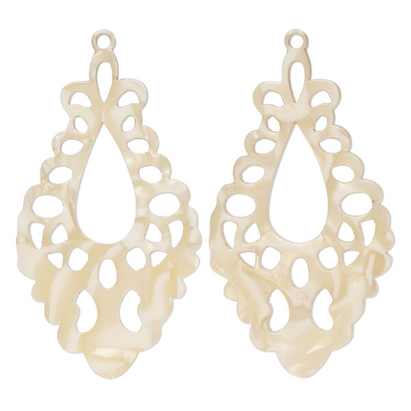 Focal, resin, tan, 51.5x29mm fancy teardrop with cutouts. Sold per pkg of 2. image number 0