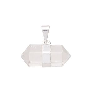 Quartz crystal / brass 1pkg1, silver-plated hand-cut faceted double point pendant natural 23x10mm-27x12mm