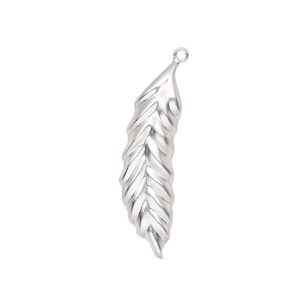 Charm, sterling silver, 29x11mm single-sided leaf. Sold individually. image number 0