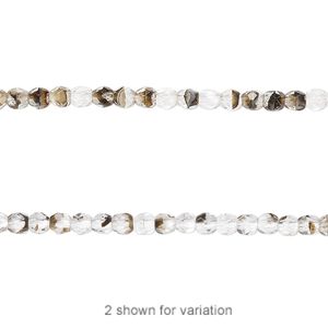 Bead, Czech fire-polished glass, clear / black / brown, 3mm faceted round. Sold per 16-inch strand.