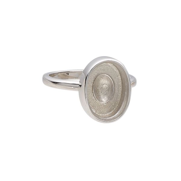 Ring, Almost Instant Jewelry®, sterling silver, 16mm wide with 14x10mm oval glue-in setting, size 9. Sold individually. image number 0