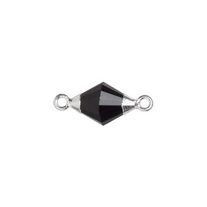 Black onyx / sterling silver 1pkg1, electroplated hand-cut faceted bicone link 12x8mm