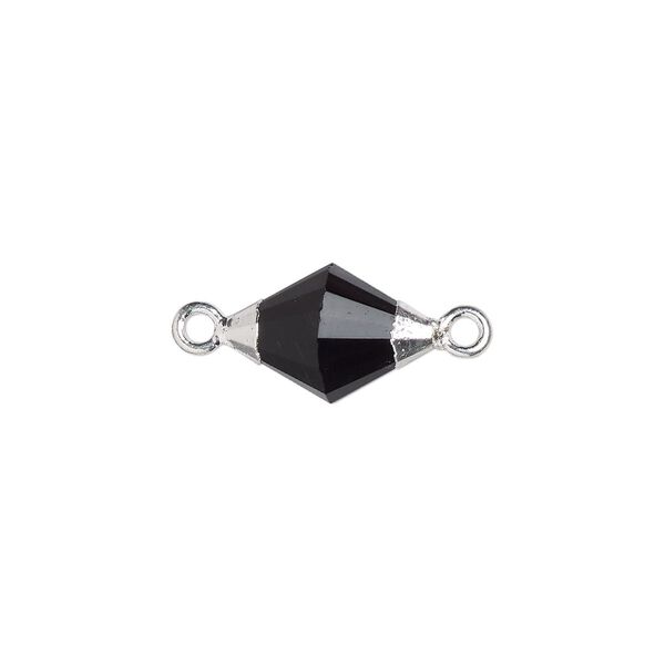Black onyx / sterling silver 1pkg1, electroplated hand-cut faceted bicone link 12x8mm image number 0