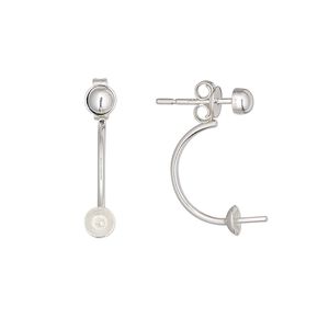 Earstud 1pkg2 sterling silver, 20mm / 4mm cup / 2-4mm peg / 4mm half-ball / 6-10mm round setting / backlobe / earnuts, 1 pair