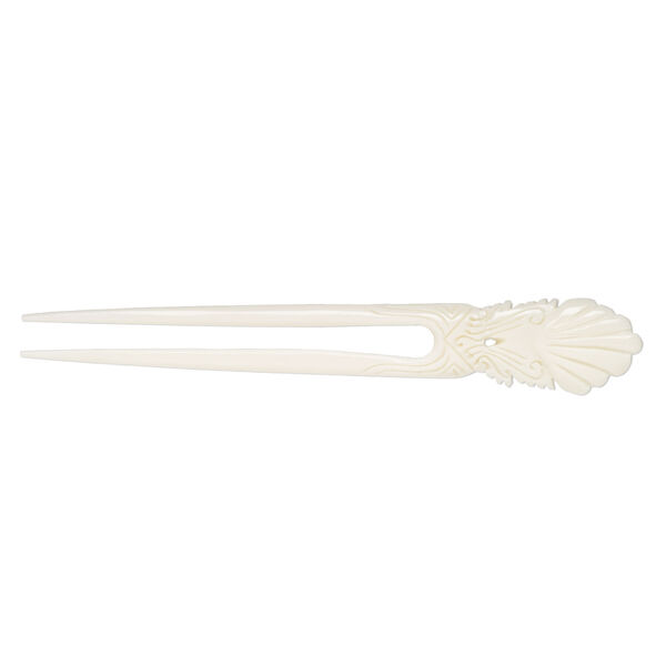 Hair stick, bone (bleached), pkg/1, 6 to 6-1/2 inches with shell. image number 0