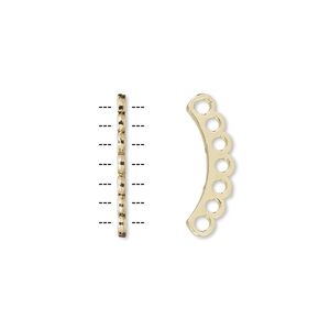 Spacer bar, gold-plated "pewter" (zinc-based alloy), 19x1mm 7-strand curved, fits up to 2.5mm bead. Sold per pkg of 10.