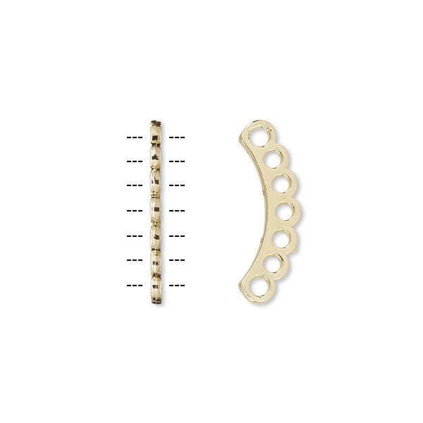 Spacer bar, gold-plated "pewter" (zinc-based alloy), 19x1mm 7-strand curved, fits up to 2.5mm bead. Sold per pkg of 10. image number 0