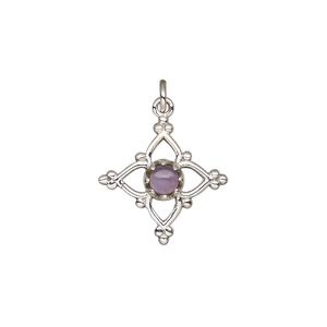 Amethyst / sterling silver 1pkg1, open beaded diamond drop natural antiqued 17x17mm