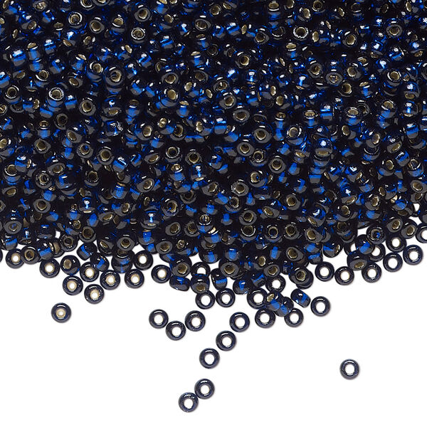 Seed bead, Miyuki, glass, pkg/25g, #11 rocaille, Duracoat® transparent silver-lined navy blue, (RR-4281). image number 0