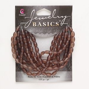 Bead, glass, frosted translucent brown, 7x5mm oval. Sold per pkg of 135.